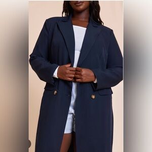 PrettyLittleThing Plus Navy Blue Maxi Length Duster Coat